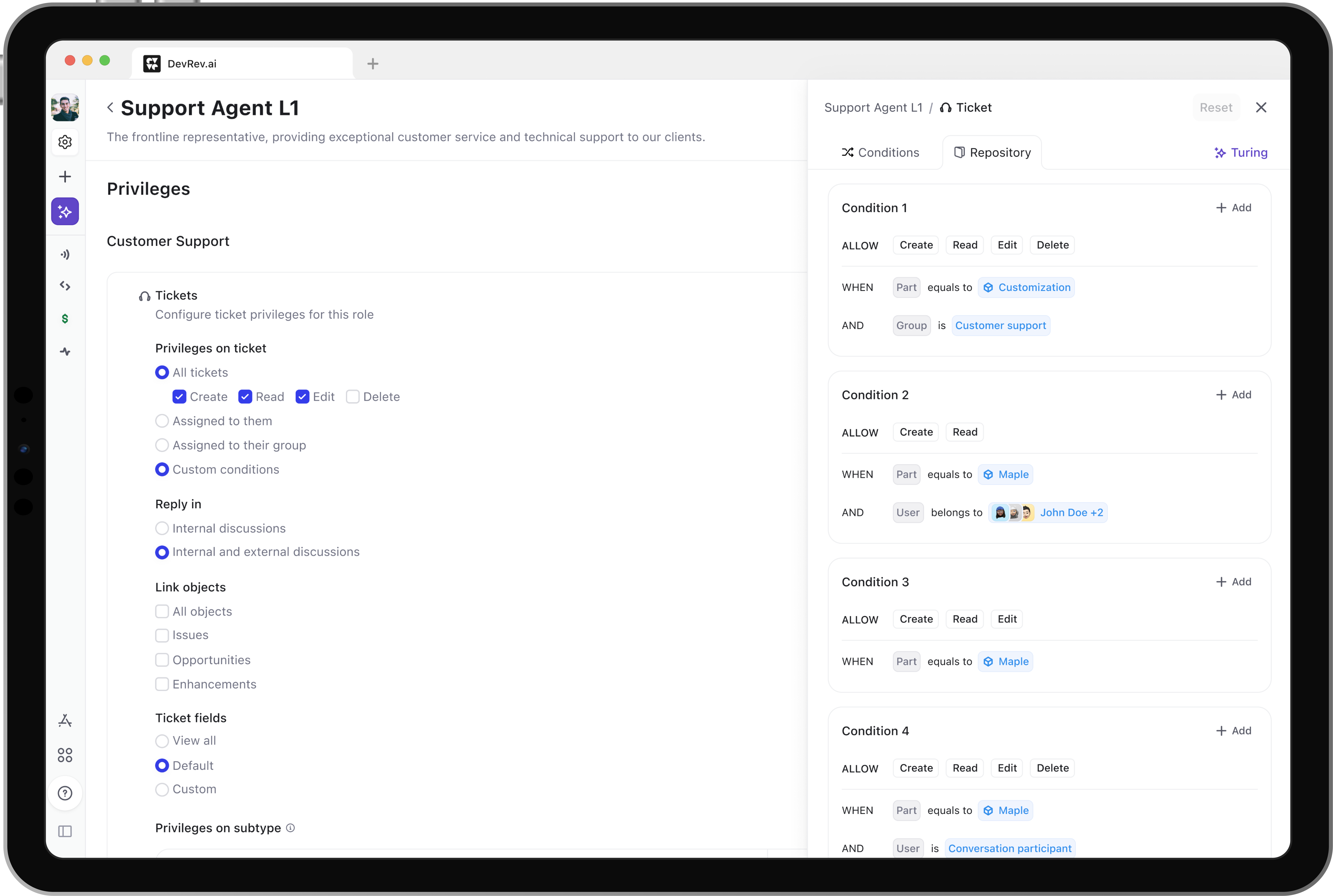 Privileges page